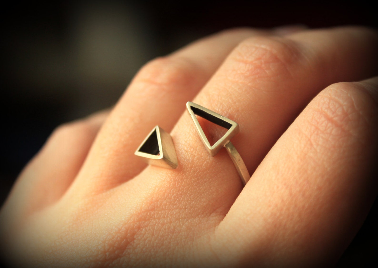 Parallel Triangles Ring Sterling Silver Geometric jewerly Metalwork