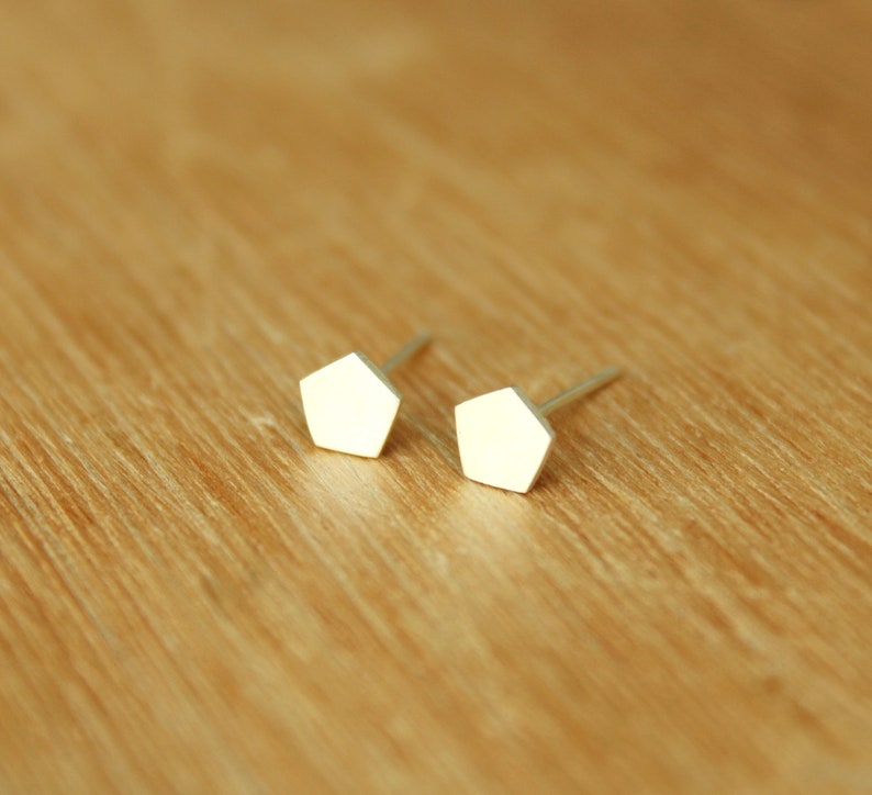 Tiny Pentagon stud Earrings geometric mini Sterling Silver image 2