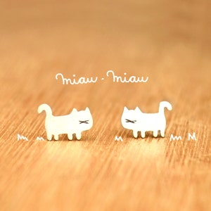 Tiny Cat Stud Kitties Earrings Sterling Silver Cat lover gift image 1