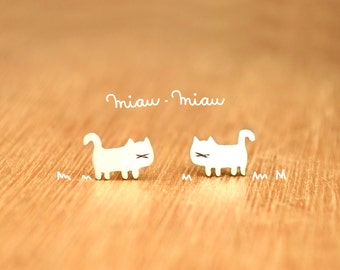 Tiny Cat- Stud Kitties Earrings- Sterling Silver - Cat lover gift