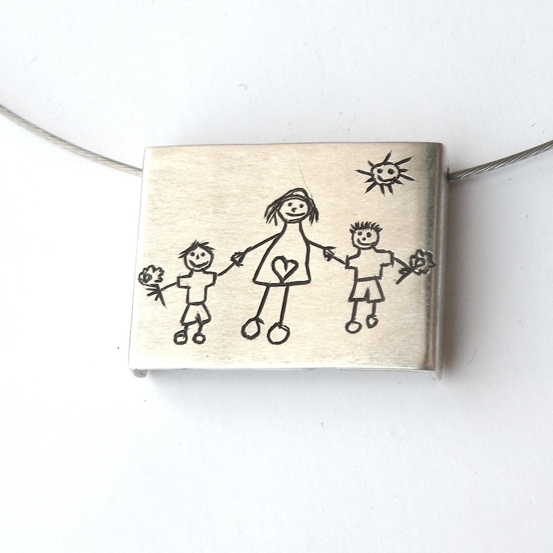 Your Child's Drawing on a Pendant Personalized Bigger size Children Artwork Necklace Kid Art Gift Kids Doodle Grandma Gift image 8