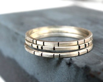 Three Bricks- Stackable Set of Rings-sterling silver