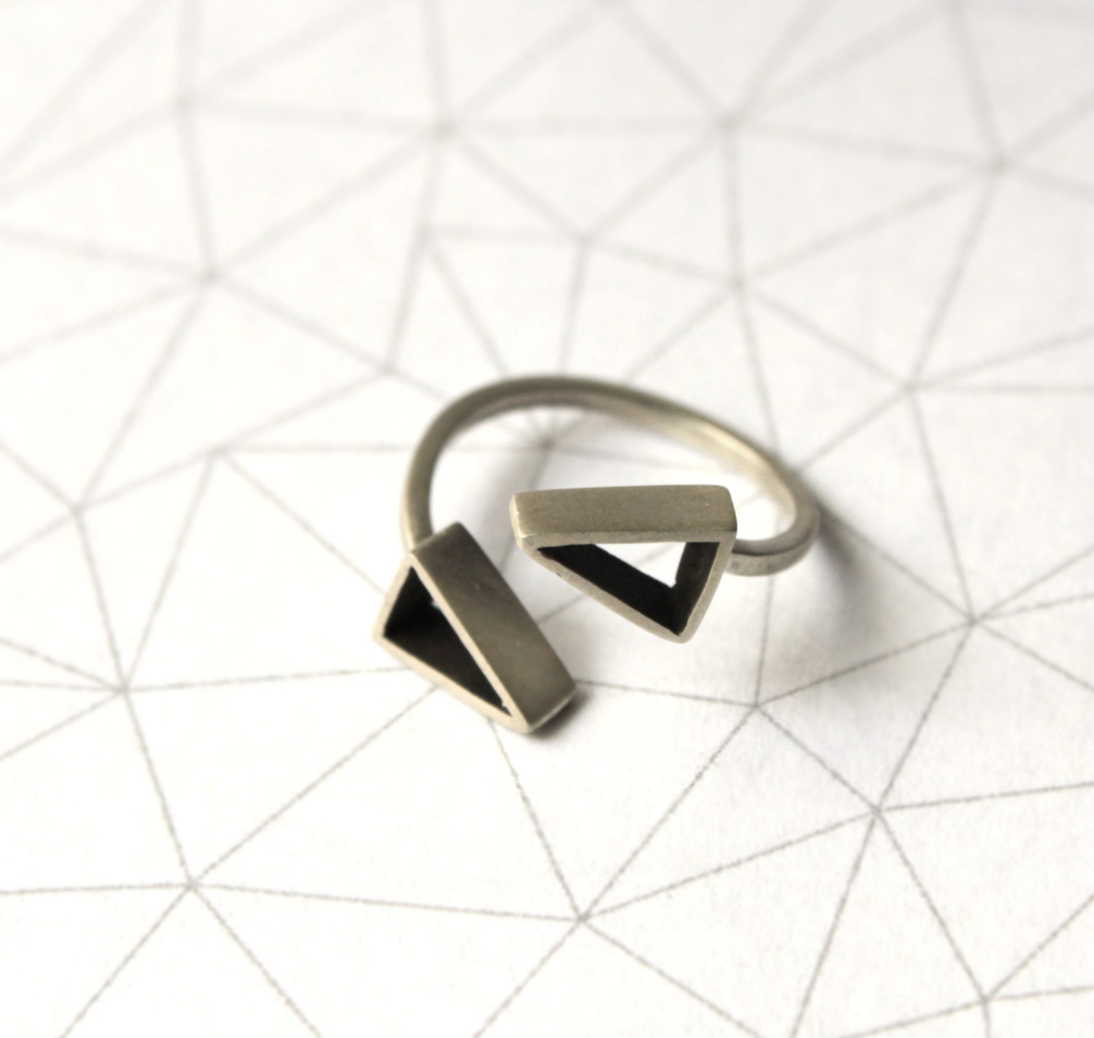 Parallel Triangles Ring Sterling Silver Geometric jewerly Metalwork