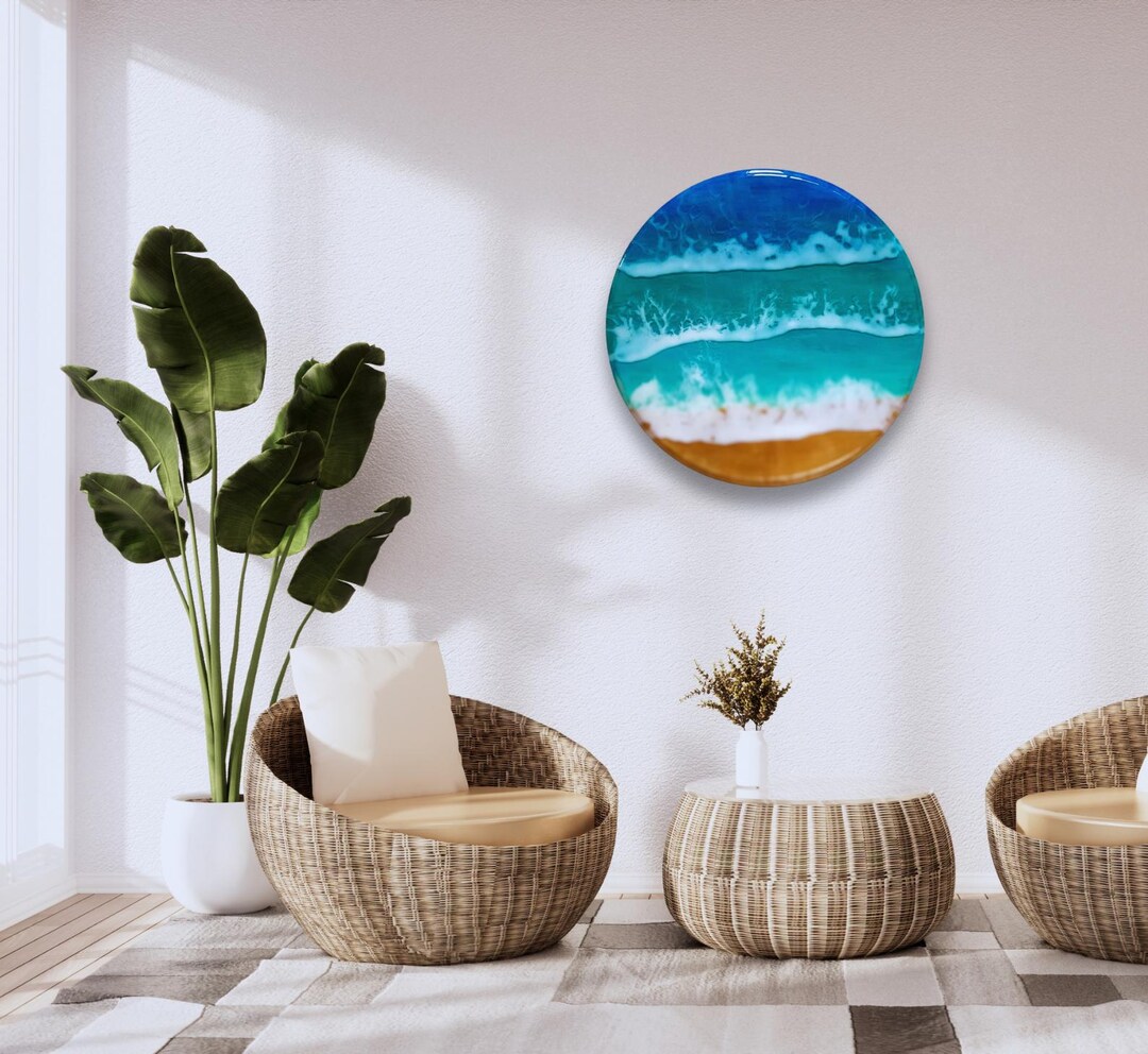 Handcrafted 12-inch Ocean Resin Art Wall Décor Unique Beach Scene Epoxy ...