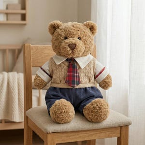 Preppy School Bear Handmade Outfit Set | Teddy Bear Clothes | Outfit Fits 23 to 29 cm Plush Toys | Stuffed Animal Clothing with Tie