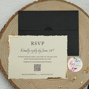 Gold Detail Antwortkarte mit QR-Code, Luxus-Rsvp-Karte, Dankskarte, anpassbare Rsvp, Hochzeit Rsvp, Menükarte, Party-Dank, Gold & Schwarz