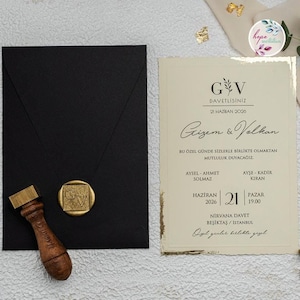 Elegante Goldfolie Hochzeitseinladung, Klassische Schwarz und Gold Hochzeit Einladen, Luxus Goldakzent Hochzeit Einladen, Stilvolle Goldhochzeit Einladen