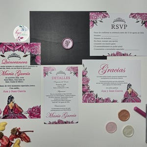 Acrylic Quinceanera Invitation Set with Pink Roses, Quinceanera Inviation with Princess, Girl Birthday Inviataion Set, Clear Birthday Set