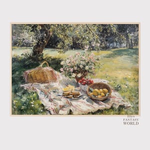 A Perfect Picnic, Picnic oil painting, Countryside art, Printable wall art, Digital Download