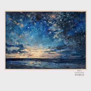Ruhiger Nachthimmel, Sternenhimmel-Szene Ölgemälde, druckbare Wandkunst, digitaler Download, Digitaldruck