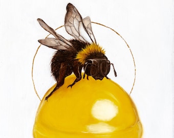 Lemon Candybee Open Edition fine art print, bumblebee honeybee lollypop art, Janae Corrado Art