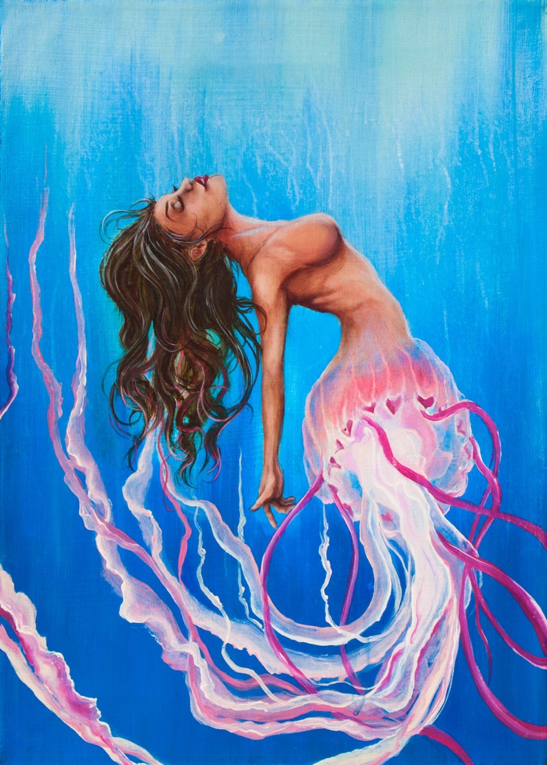 The Dance Jellyfish Mermaid Open Edition fine art print, merjelly, naiad, siren, dancer, ballet, tutu, Janae Corrado Art image 1