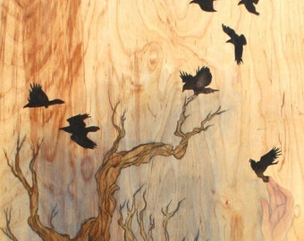 Fallen - Open Edition fine art print - tree, hair, ravens, crows, witch, goddess, forest spirit, justice, tree goddess, dead tree, branches