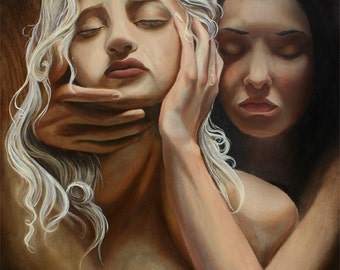 Dualidad - ARTIST PROOF - Fine Art Print, los amantes, yin y yang, bueno vs mal, abrazar, romper cuello, rubia, morena, captura 22