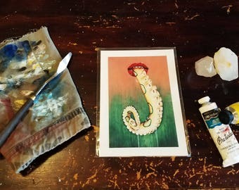 Mini Print - Umami - octopus siren, mermaid naiad, hungry lips, Tako, sushi print