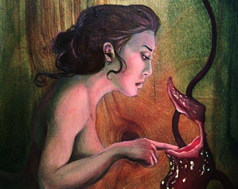 Pandora, pitcher plant maiden, naiad, siren, pandora's box, dark garden, open edition print, Janae Corrado Art