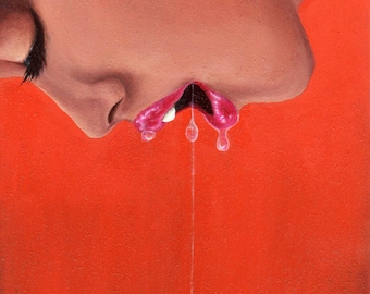 Impresión de bellas artes Arachnae Open Edition, sirena de araña, viuda negra, labios hambrientos, sushi arácnido, Janae Corrado Art