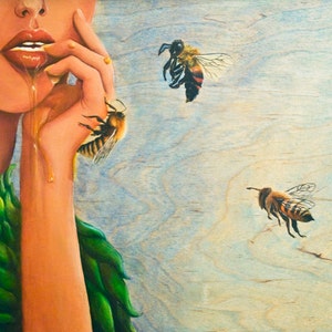 LIMITED AVAILABILITY Ornate Bumble Bee Earrings Mini bee hook earrings, honey charm, wearable art, bronze , bridesmaids, Janae Corrado Art image 2