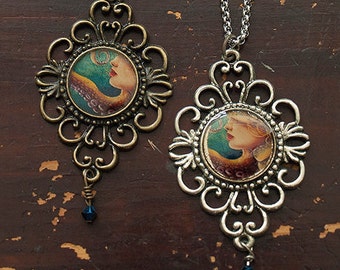 Verzierte Octopus Anhänger, Swarovski-Kristall, Meerjungfrau Schmuck, Tintenfisch Frau, Tentakel, Ozean, Bronze Silber, Brautjungfern, Janae Corrado Kunst