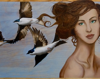 Fortune Comes in Threes - Limited Edition fine art print, birds, swallows in flight print, Janae Corrado Art