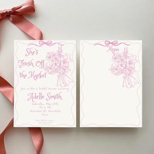 Fresh off the Market Bridal Shower Invitation Template | Editable Canva Hand Drawn Farmer&#39;s Market Wedding Shower Invite | coquette invite