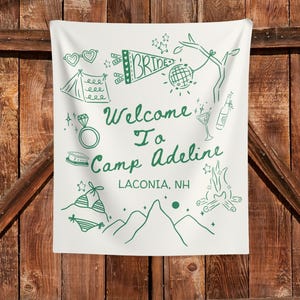 Custom Camp Bach Tapestry Personalized Camping Bachelorette Banner Decor Girls Weekend Backdrop Lake Bach Camp Birthday Party Welcome Sign