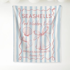 sea shells and wedding bells Banner, Coastal Bachelorette Backdrop,Beach Bachelorette Decorations, East Coast Bachelorette Sign,Coastal Bach