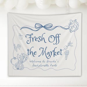 Fresh off the Market large Backdrop | Hand Drawn Farmer&#39;s Market Bridal Shower Decor | She&#39;s Fresh off the Market Fabric Banner