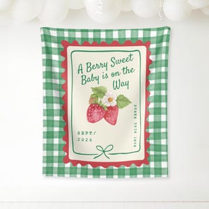 berry sweet baby strawberry backdrop baby shower berry large welcome sign berry baby shower custom wall tapestry berries theme banner decor