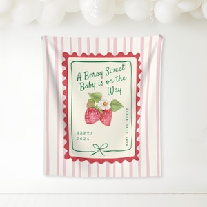 berry sweet baby strawberry backdrop baby shower berry large welcome sign berry baby shower custom wall tapestry berries theme banner decor