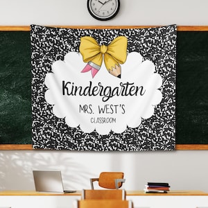 Custom Composition Notebook Welcome To Classroom Tapestry, Class Banner, Groovy Classroom Decor, Back To School, First Day of School