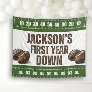 first year down football banner, football birthday decor ideas, first down football birthday sign, Football 1st Bday Backdrop