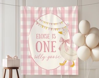 ONE Silly Goose Banner, Vintage Silly Goose Decor, One Silly Goose Backdrop, Silly Goose 1st Birthday Tapestry, Gingham Silly Goose Sign