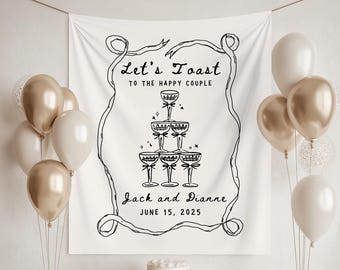 Let's Toast Engagement Party Banner: Hand-Drawn Wedding Rehearsal Backdrop