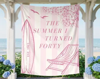 40th birthday decorations beach,The Summer I Turned ONE birthday backdrop,The Summer I Turned thirty,coastal 30th birthday decor,hydrangeas