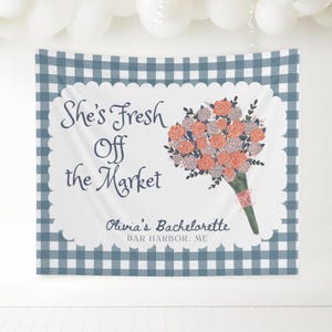 custom Fresh off the Market large Backdrop | Hand Drawn Farmer&#39;s Market Bridal Shower Decor | She&#39;s Fresh off the Market Fabric Banner