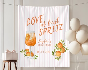 Love at First Spritz Banner, Brautdusche Zeichen, Aperol Spritz Bachelorette Dekor, Citrus Spritz Braut Hintergrund