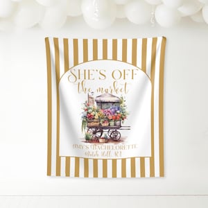 Fresh off the Market large Backdrop | Hand Drawn Farmer&#39;s Market Bridal Shower Decor | She&#39;s Fresh off the Market Fabric Banner