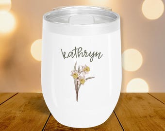 Birth Flower Tumbler Personalized, Custom Floral Tumbler, Insulated Cup with Name, Botanical Gift for Her, Bridesmaid & Birthday Gift