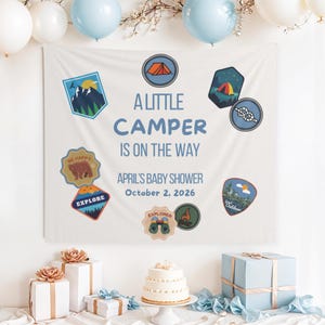 little camper baby shower decorations smores baby shower national park baby backdrop camping theme gender reveal bear baby shower banner