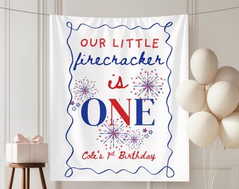 Little Firecracker 1st Birthday Banner: Patriotic July 4th Decor