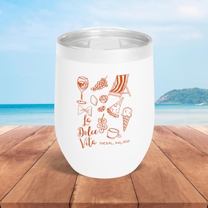 Vasos La Dolce Vita personalizados, recuerdos de fiesta de Aperol Spritz, recuerdo de fiesta de spritz costero italiano, regalo inspirado en la costa de Amalfi para un viaje de chicas.
