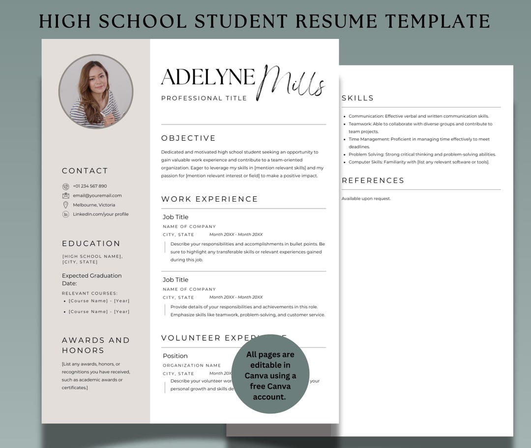 High School Resume Template: College Application, Customizable in Canva ...