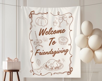 Personalized Friendsgiving Tapestry: Hand-Drawn Fall Family Gathering Banner