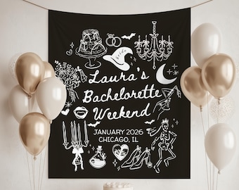 Personalized Halloween Bachelorette Tapestry: Witchy Bridal Party Decor