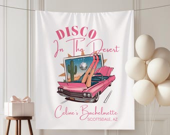 Tapiz de despedida de soltera "Última discoteca", pancarta de despedida de soltera "Discoteca en el desierto" de Scottsdale, letrero de despedida de soltera en Arizona, decoración de despedida de soltera en el desierto