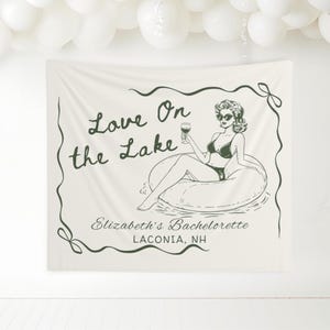 Custom Love On The Lake Bachelorette Tapestry Decor Personalized Lake Bach Party Banner Girl Trip Camping Bachelorette Weekend Backdrop Sign