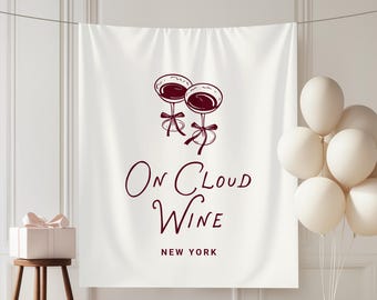 Wine Bachelorette Party Banner: "Vino Before Vows" fabric sign,, wine themed wedding sign, on cloud wine bridal shower backdrop