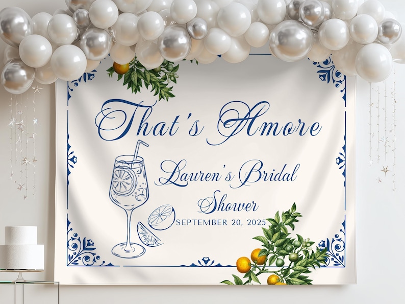 thats amore bridal shower lemon banner, Italian Wedding Decor, italian themed Bridal Shower Decor, Engagement party Amore Backdrop image 6