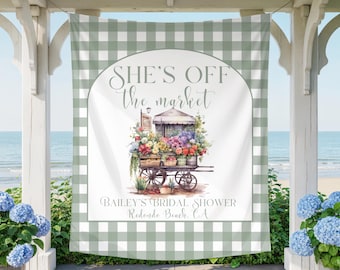 Fresh Off the Market Bridal Shower Backdrop shes off the market wedding backdrop Farmers Market bach Banner rustic bridal custom tapestry